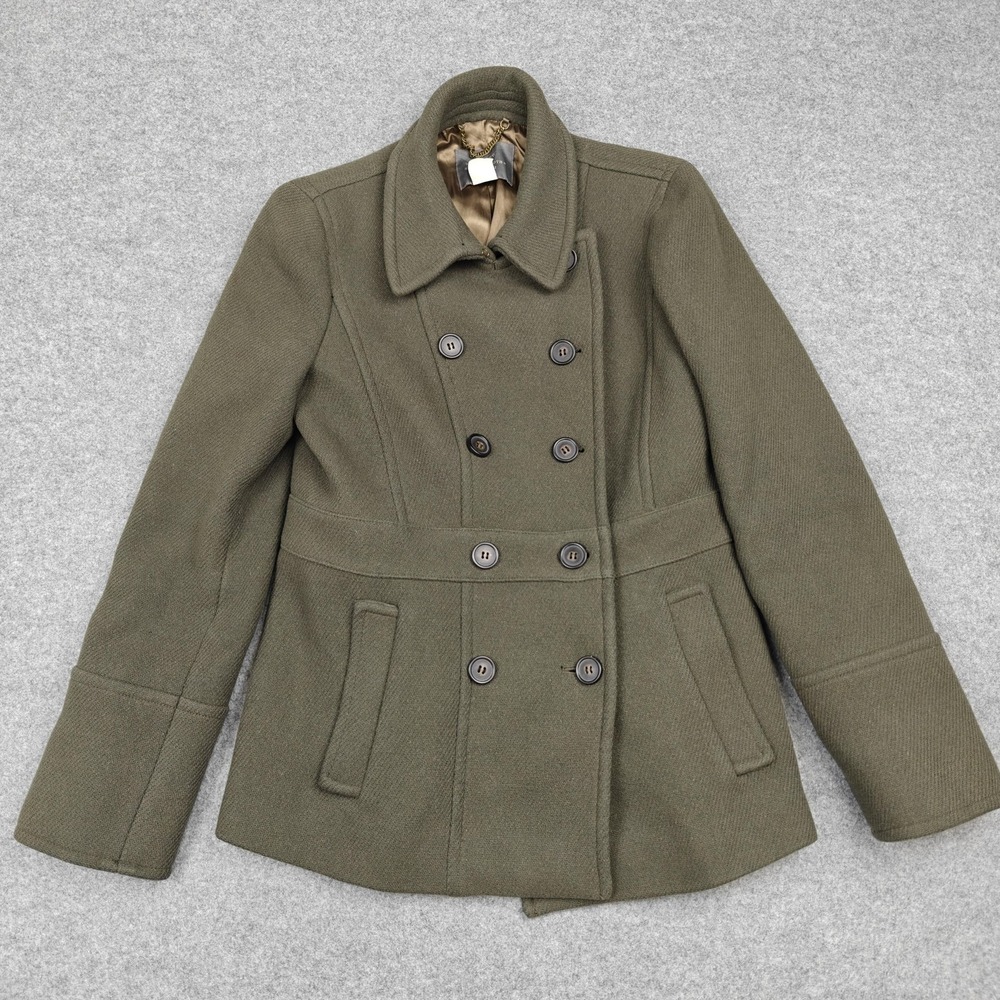 J‎ Crew Coat Womens 6 Green Wool Stadium Cloth Pea Double Breasted Pockets